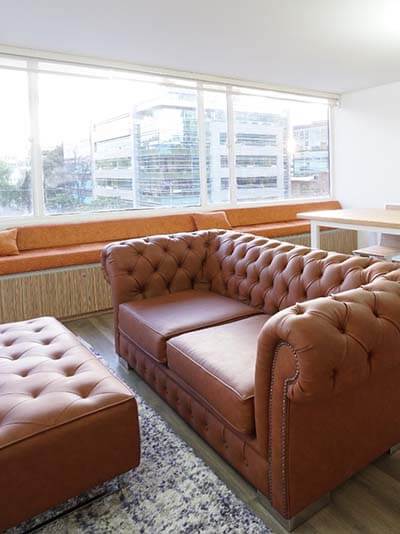 Living room with leather couch