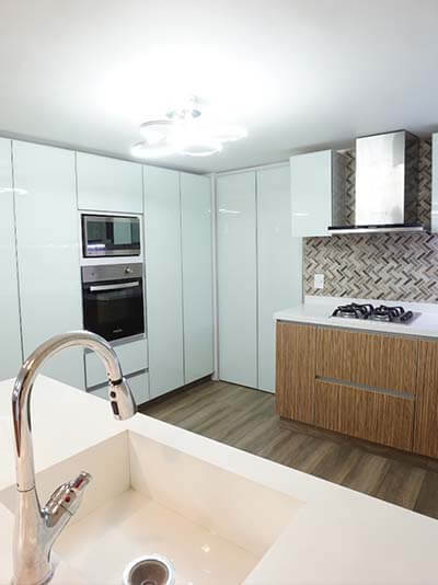 Kitchen with white counters