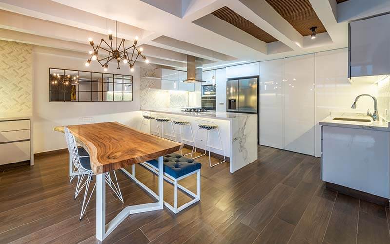 Alternate view of dining area and kitchen