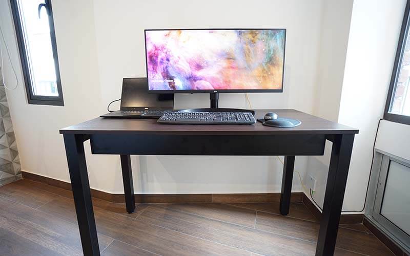 Work desk with widescreen monitor