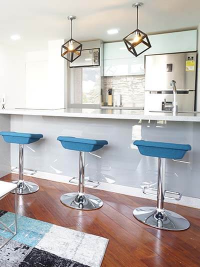 Dining area with 3 stools