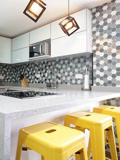 Counter seats with yellow stools