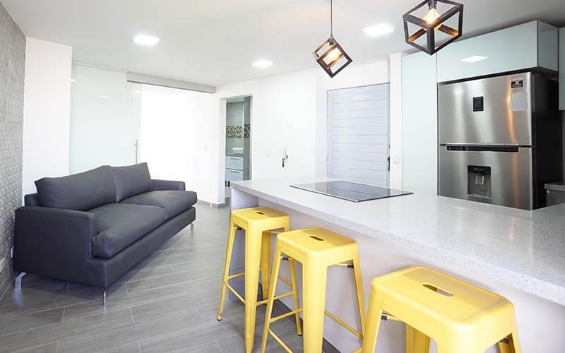 bright and airy kitchen and living area