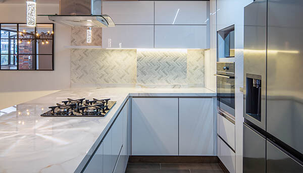 spacious white kitchen